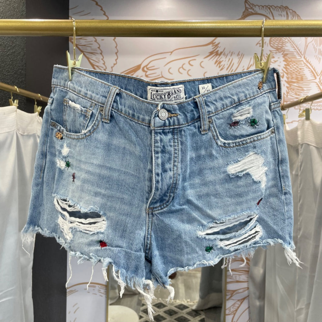 Lucky | Women's Blue Bug Embroidered Cut Off Shorts | Size: 10