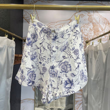 Load image into Gallery viewer, Cynthia Rowley | Women&#39;s Blue and White Floral Design 100% Linen Shorts | Size: 8
