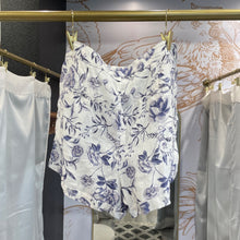 Load image into Gallery viewer, Cynthia Rowley | Women&#39;s Blue and White Floral Design 100% Linen Shorts | Size: 8
