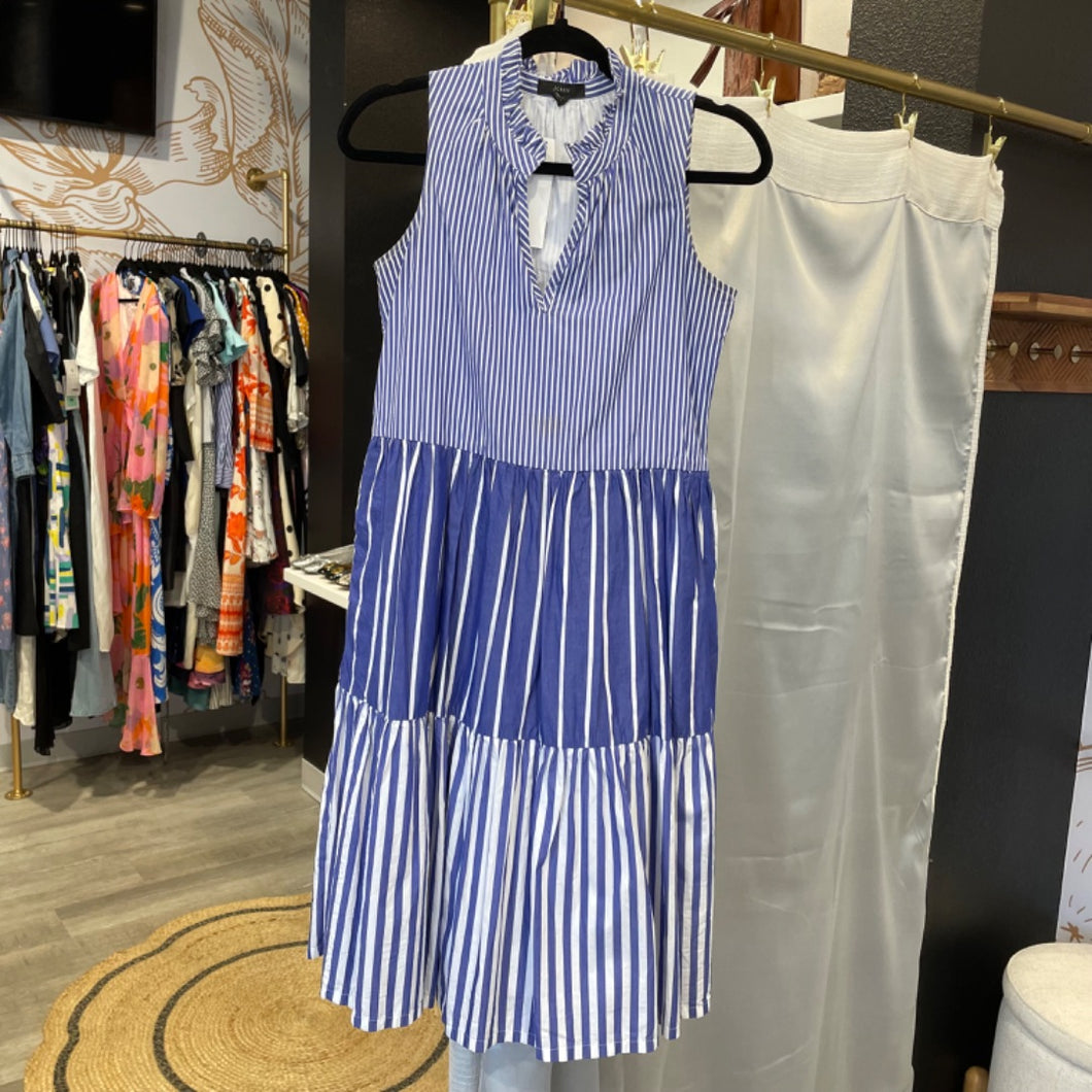 J. Crew | Women's Blue and White Stripe Sleeveless Mid Dress | Size: XXS