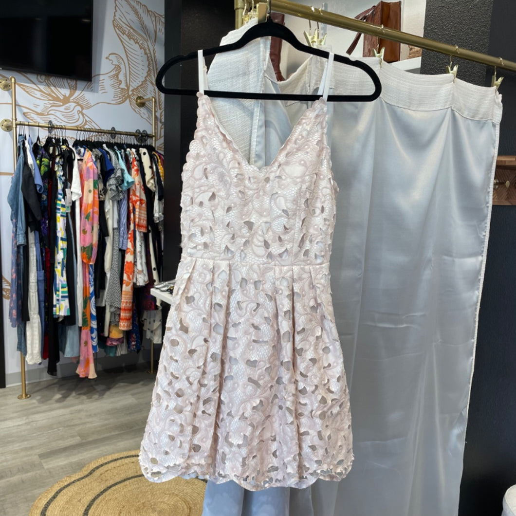 U Like | Women's Light Pink and White Lace Overlay Babydoll Dress | Size: S
