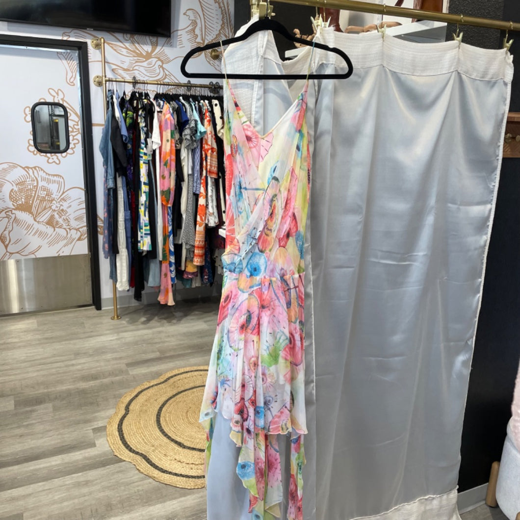 Women's Pink and Blue Colorful Print Dress | Size: S