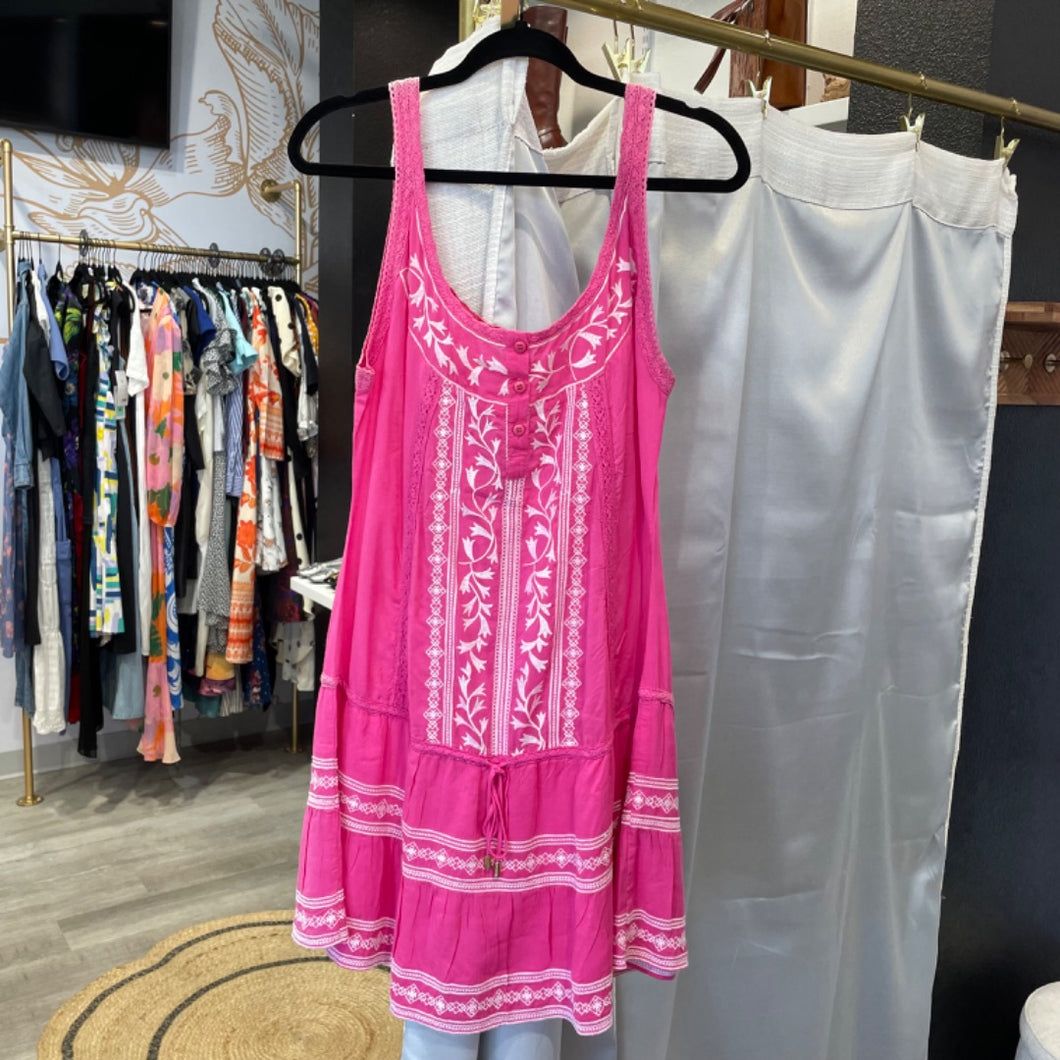 Melissa Odabash | Women's Bright Pink and White Embroidered Dress | Size: M