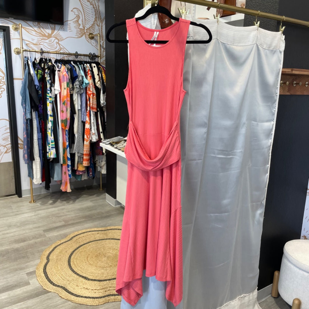 Anthropologie | Women's Coral Ribbed Sleeveless Fit and Flare Midi Dress | Size: M