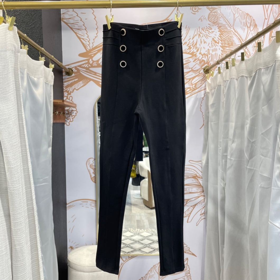 Zara | Women's Black Fitted Pants with Velvet Buttons | Size: M