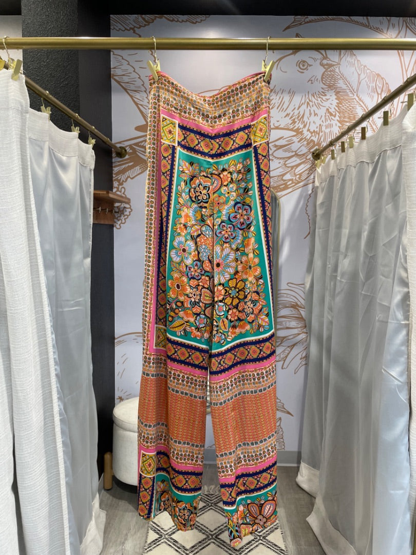 Fab'rik | Women's Colorful Boho Silky Pants | Size: M