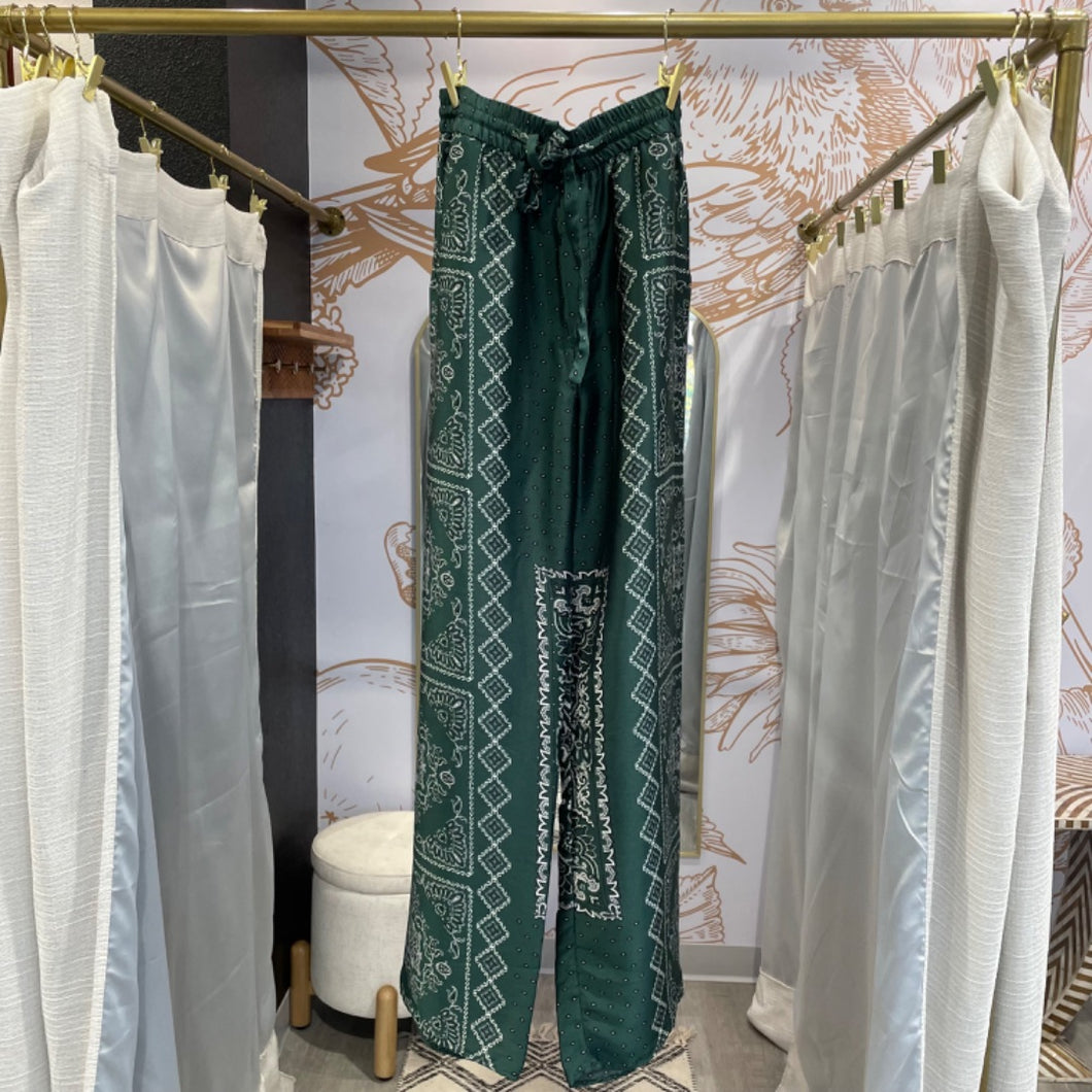 Zara | Women's Green and Black Bandana Drawstring Pants | Size: M