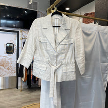 Load image into Gallery viewer, Spiegel | Women&#39;s Cream Metallic Tie Waist 100% Linen Jacket | Size: 8
