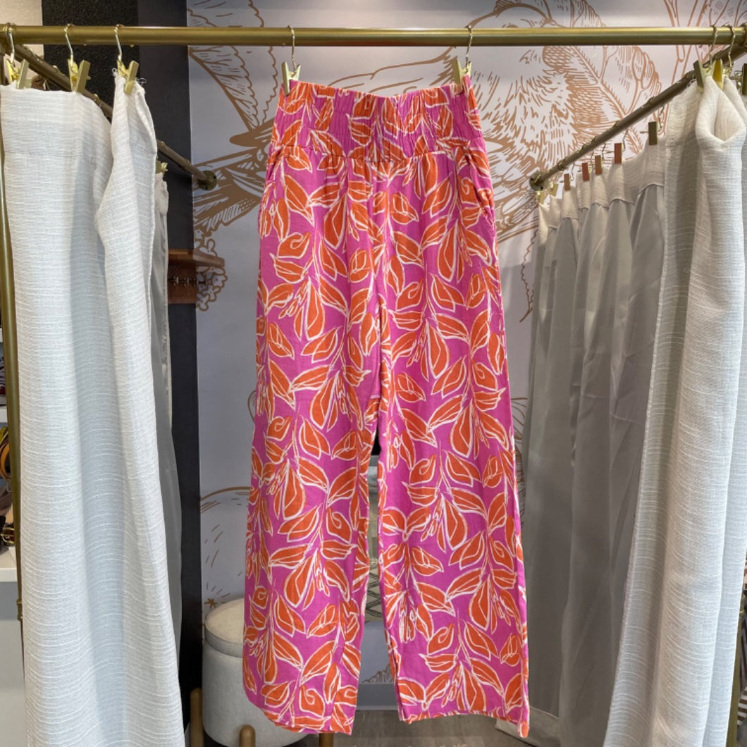 Sincerely Jules | Women's Pink and Orange Floral Print Pants | SIze: L