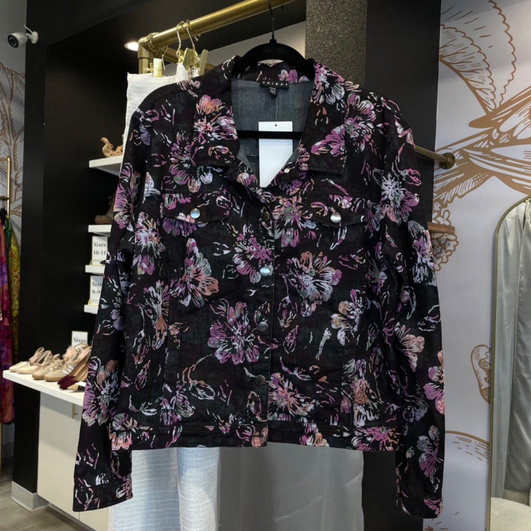 Tribal | Women's Black Floral Print Velvet Button Down Jacket | Size: XL