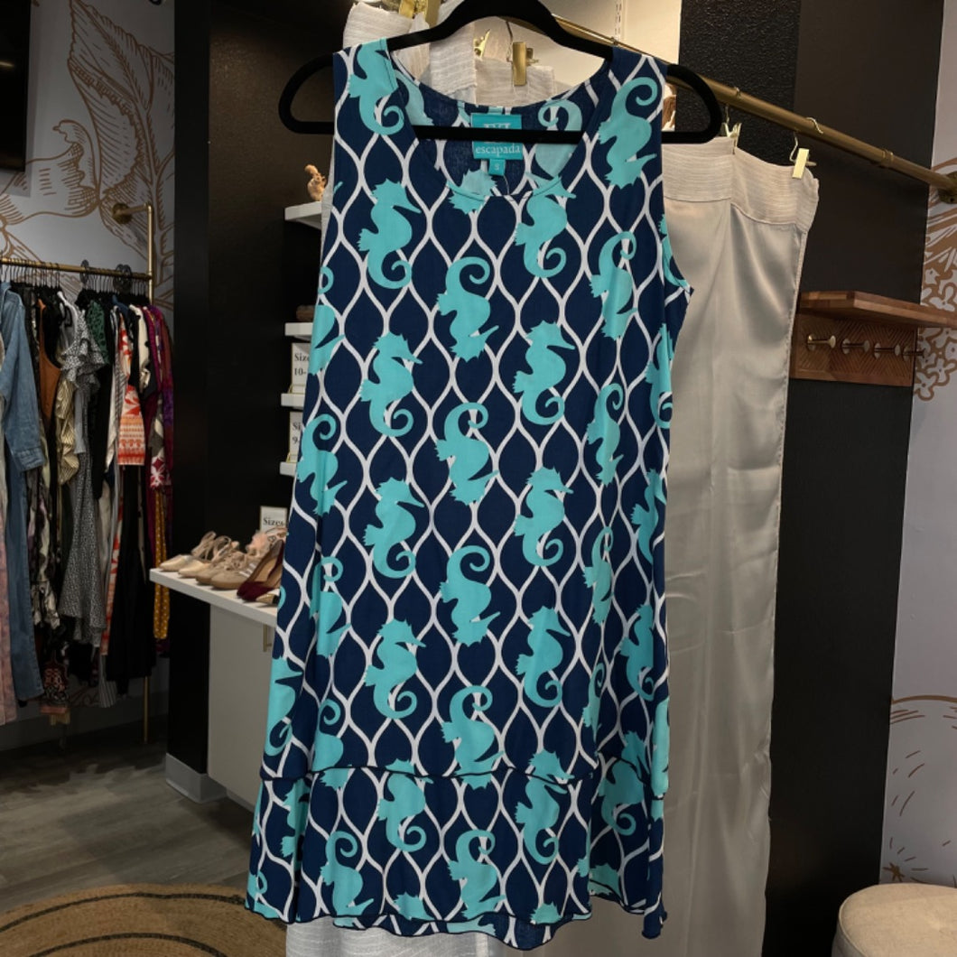 Escapada | Women's Blue Sea Horse Sleeveless Dress | Size: S