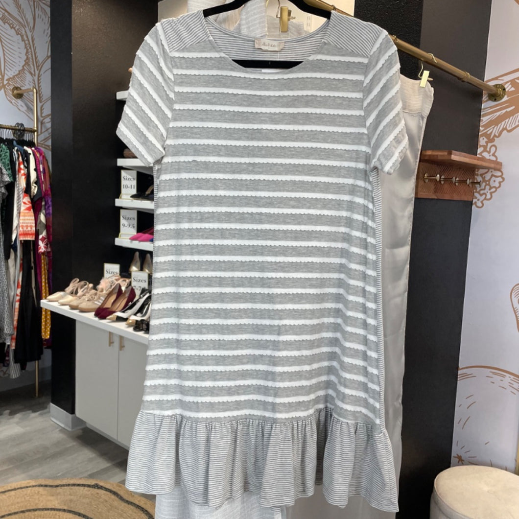 Altar'd State | Women's Gray and White Scalloped Stripe Dress | Size: S