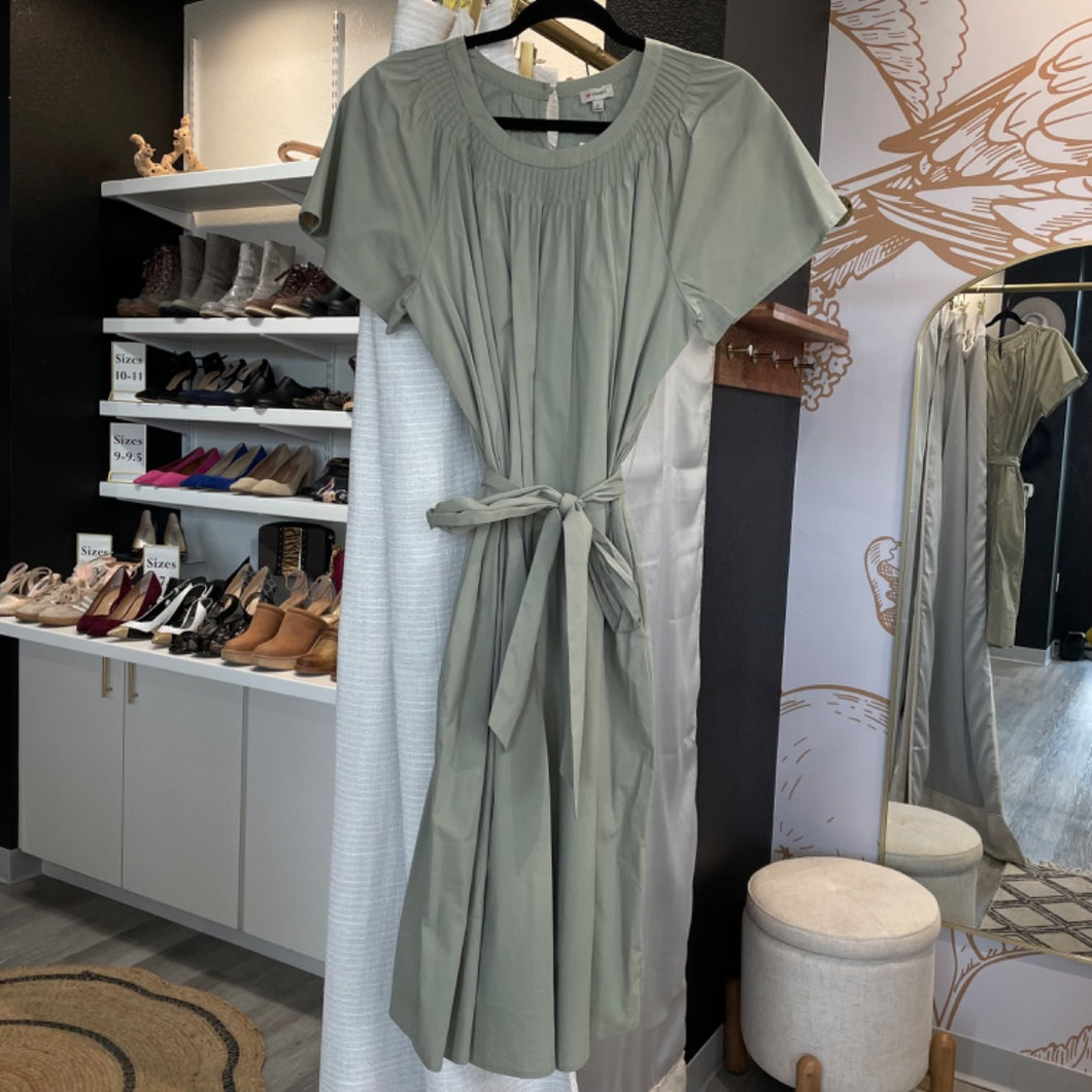 Cremieux | Women's Green Short Sleeve Tie Waist Dress | Size: S