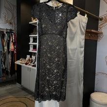 Load image into Gallery viewer, L&#39;Agence | Women&#39;s Black Shimmer Lace Fitted Dress with Silk Slip | Size: 4
