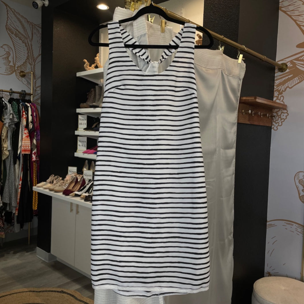 J. Crew | Women's Black and White Stripe Twist Back Dress | Size: 0