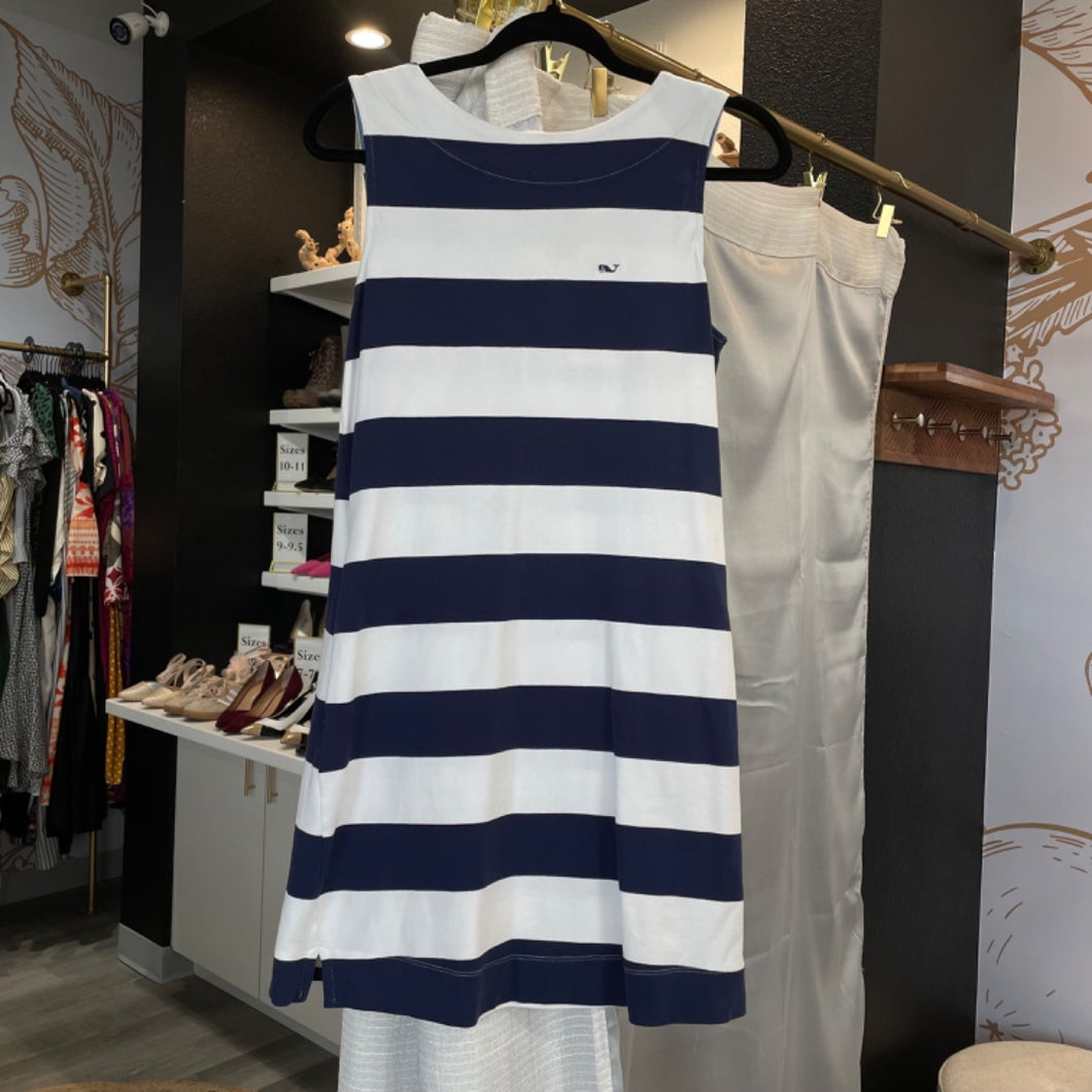 Vineyard Vines | Women's Cream and Navy Blue Stripe Sleeveless Dress | Size: XS