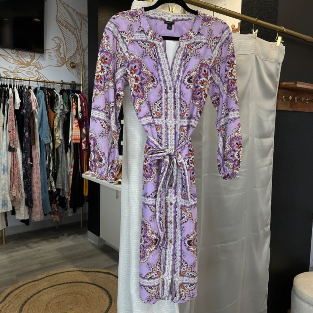 Ann Taylor | Women's Purple Paisley Print Belted Dress | Size: 2P