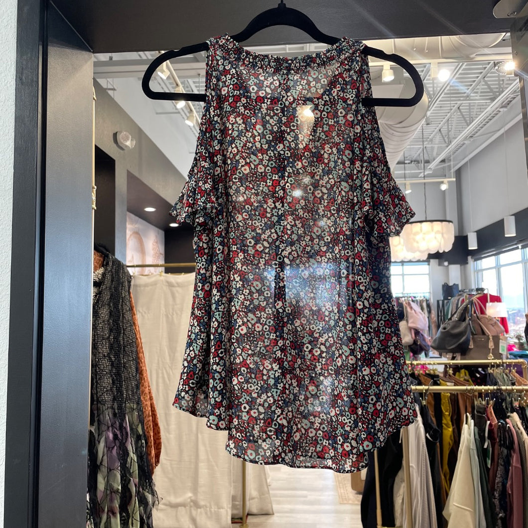 Derek Lam | Women's Sheer Floral Print Cold Shoulder Top | Size: 6