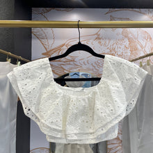 Load image into Gallery viewer, Altar&#39;d State | Women&#39;s White Eyelet Crop Smock Top | Size: S
