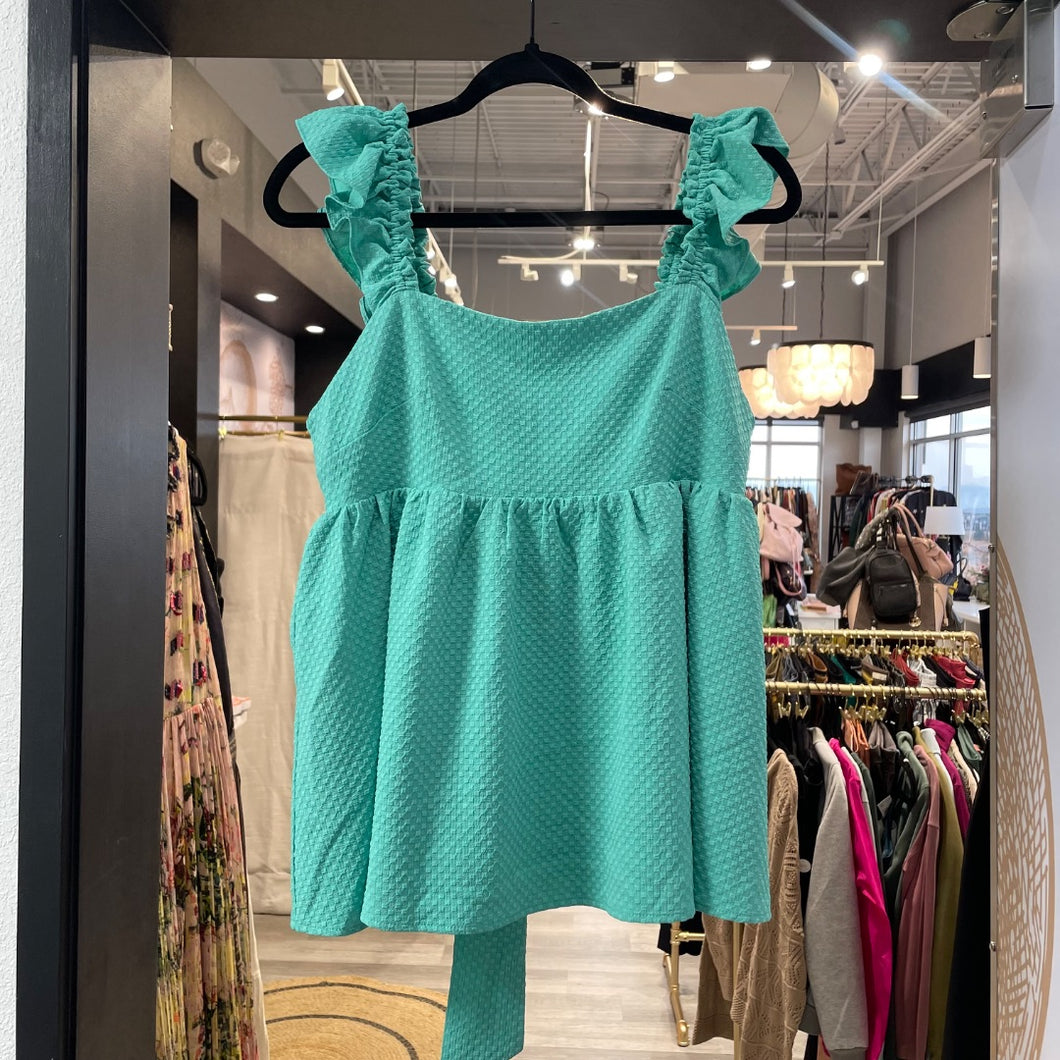 Heyson | Women's Green Pattern Ruffle Sleeve Tank Top | Size: M