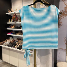 Load image into Gallery viewer, Cremieux | Women&#39;s Blue and White Stripe Short Sleeve Tie Top | Size: S
