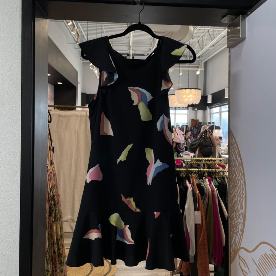 Fab'rik | Women's Black Floral Print Ruffle Dress | Size: S