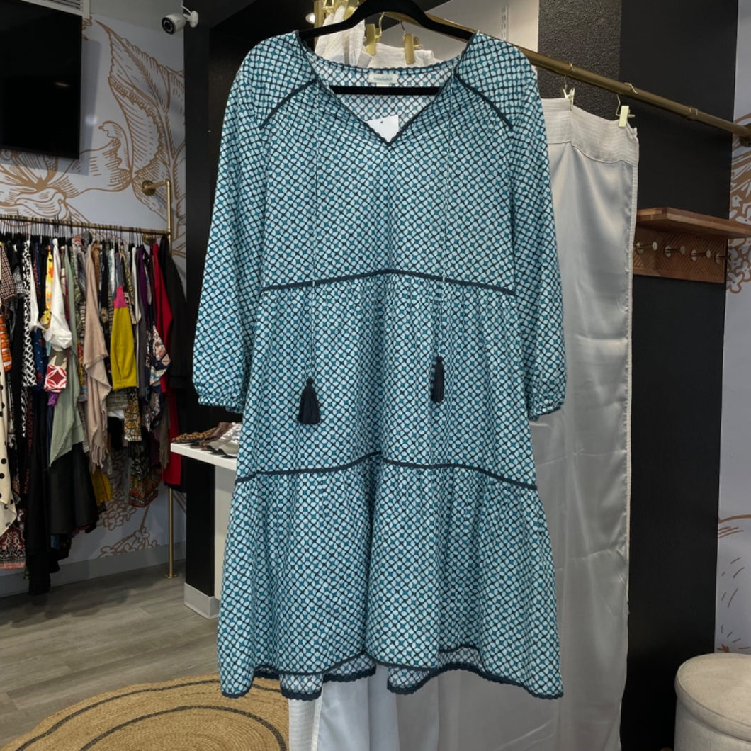 Sundance | Women's Blue Pattern Tassel Front Dress | Size: L
