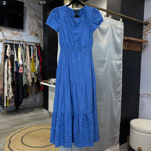 Load image into Gallery viewer, Cynthia Rowley | Women&#39;s Blue with Embroidered Sleeve Detail Maxi Dress | Size: XS
