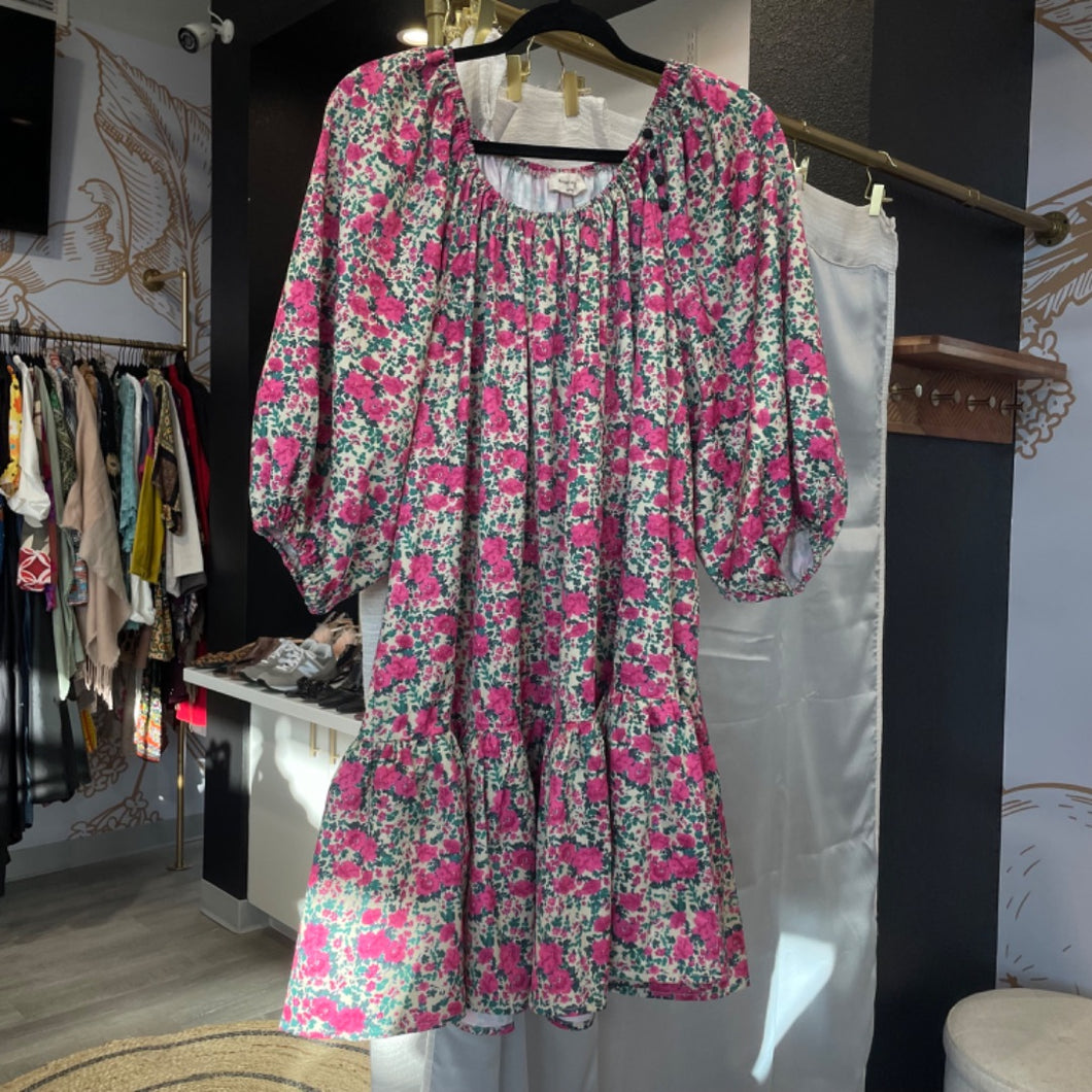 Saints & Hearts | Women's Pink and Green Floral Print Dress | Size: L