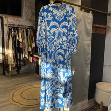 Load image into Gallery viewer, Love X Design | Women&#39;s Blue and White Button Down Long Dress | Size: M

