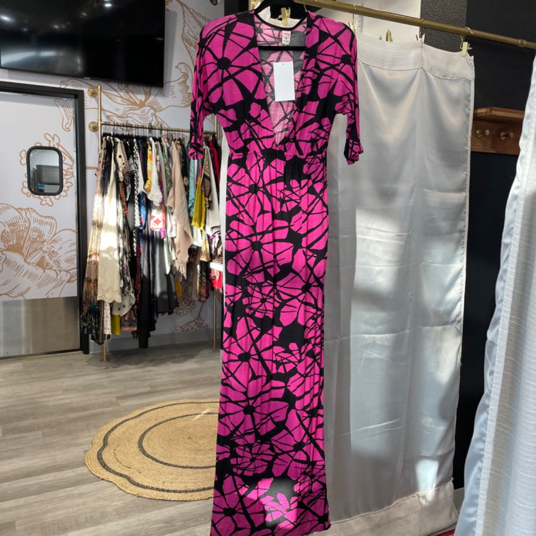 Molly | Women's Pink and Black Floral Print Dres | Size: S