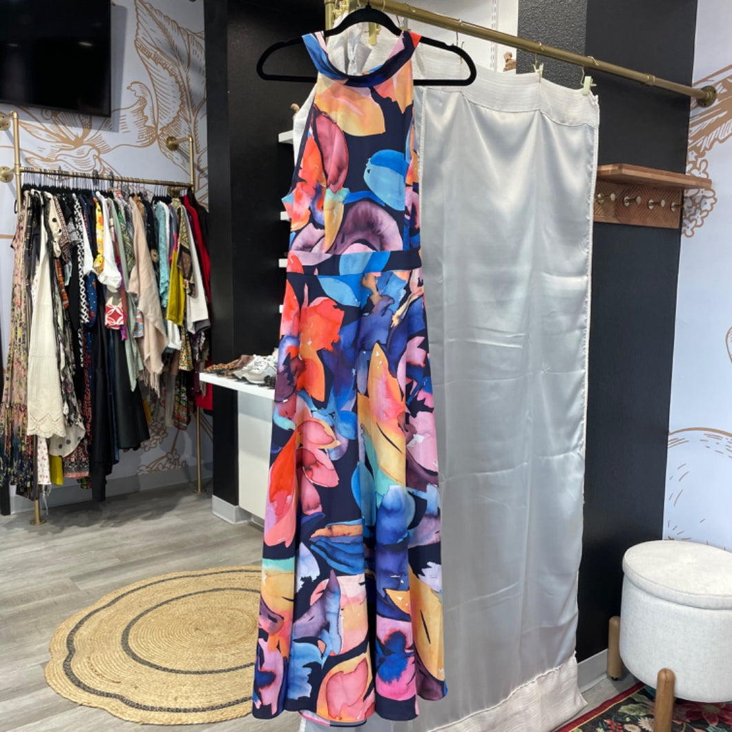 Tahari | Women's Colorful Paint Halter Maxi Dress | Size: 8