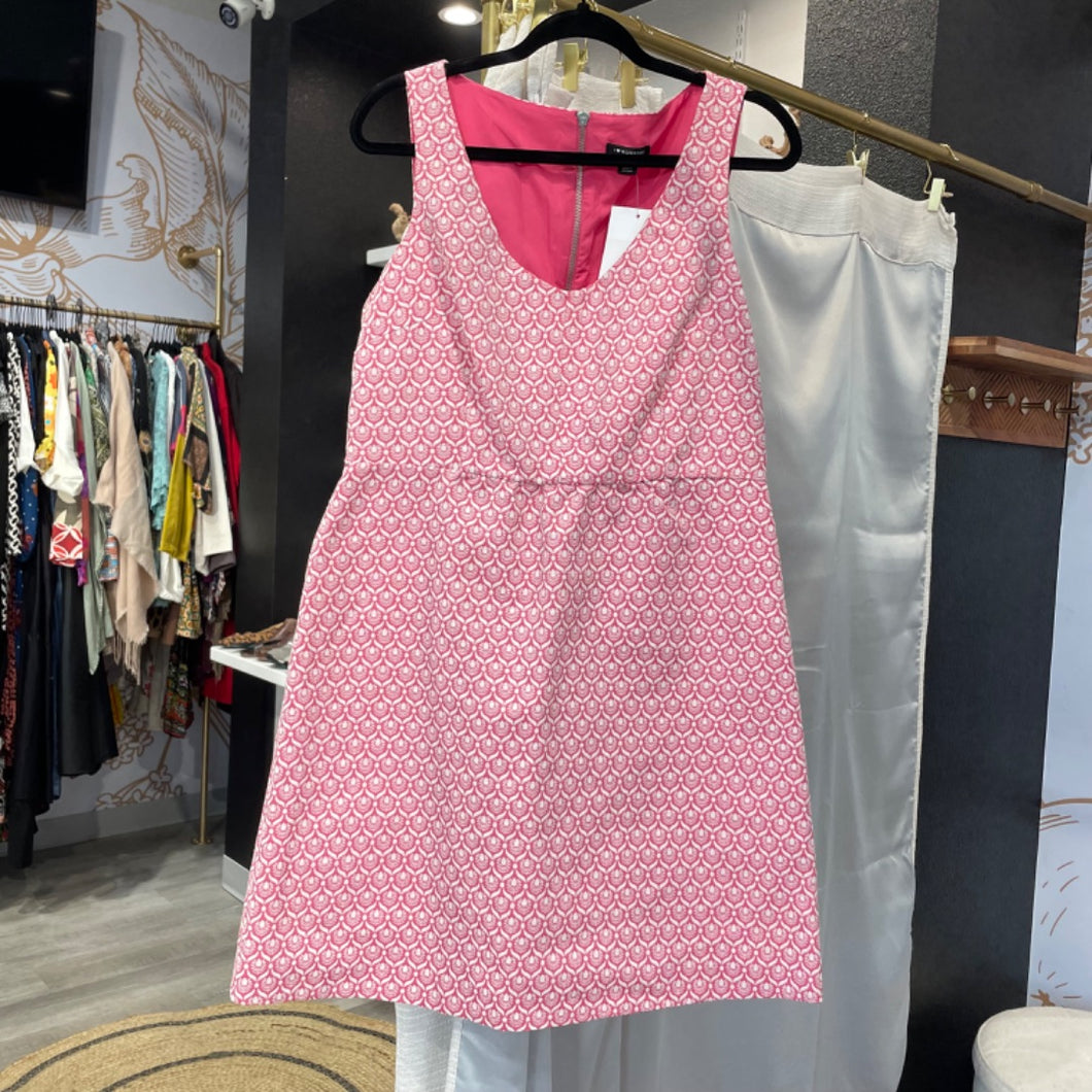 I Love Ronson | Women's Pink and White Pattern Open Back Shift Dress | Size: L