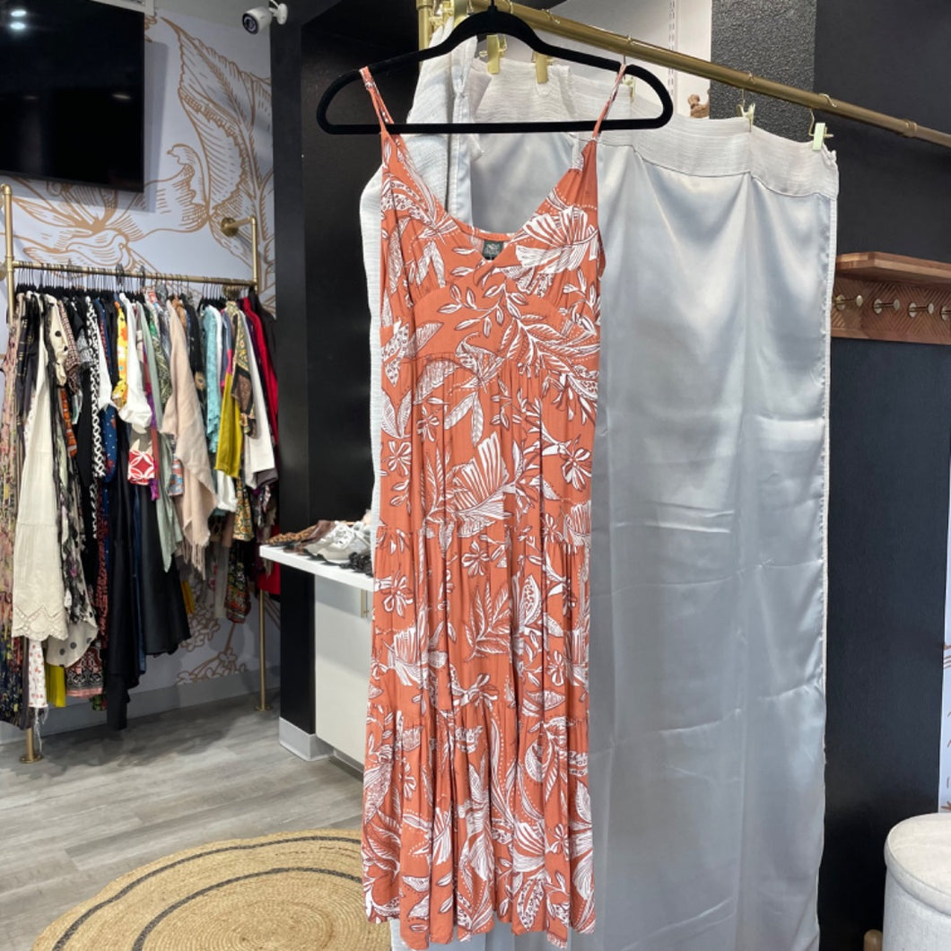 Wild Fable | Women's Orange and White Floral Print Midi Dress | Size: M