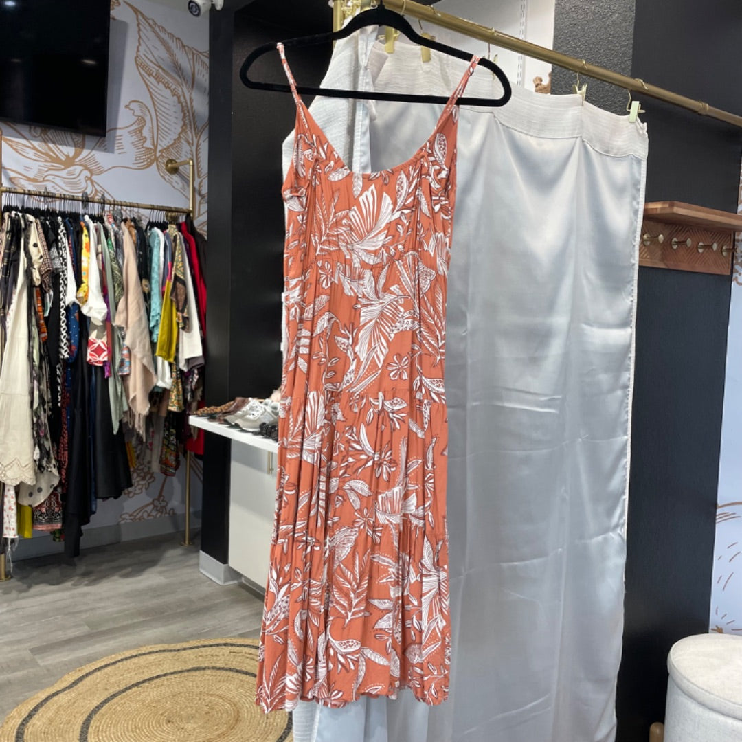 Wild Fable | Women's Orange and White Floral Print Midi Dress