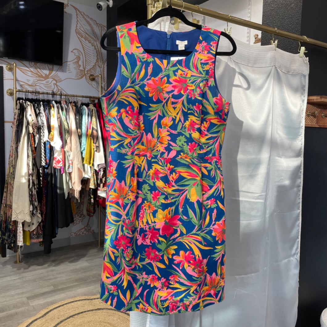 J. Crew | Women's Blue Floral Print 100% Cotton Shift Dress | Size: 10
