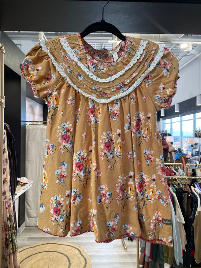 Matilda Jane | Girl's Tan Floral Print Short Sleeve Top | Size: 10Y