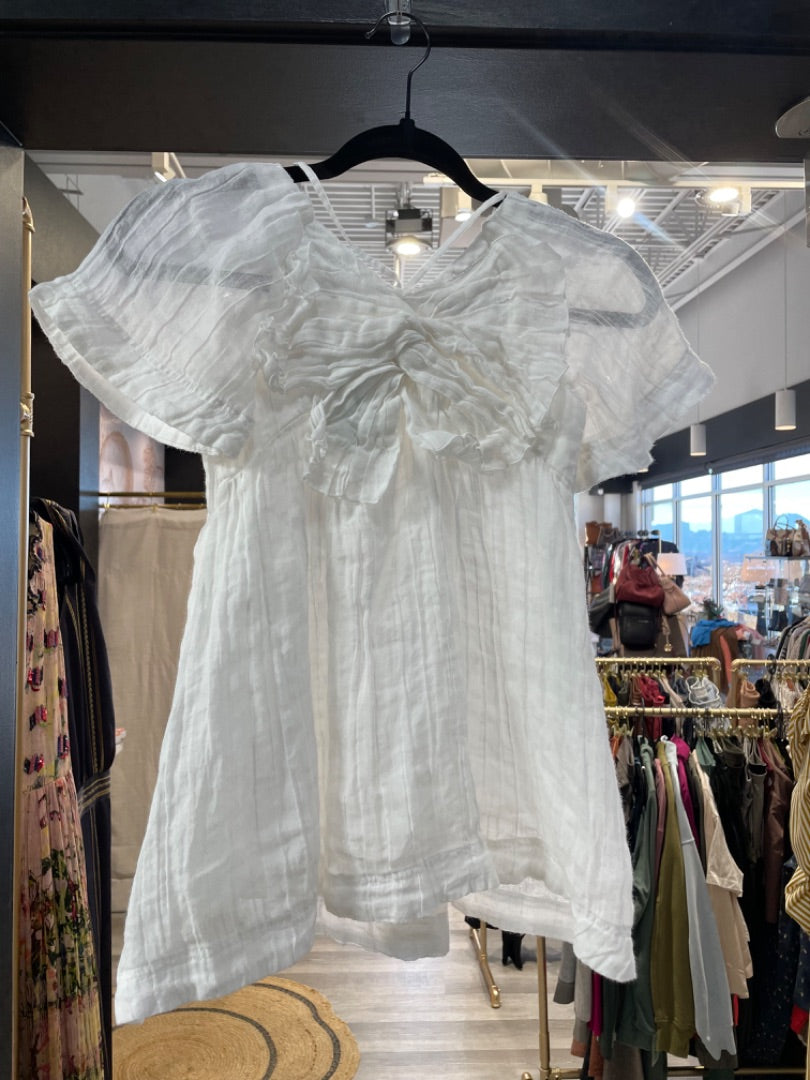 Zara | Girl's White Twist Bow Front Short Sleeve Dress | Size: 7Y