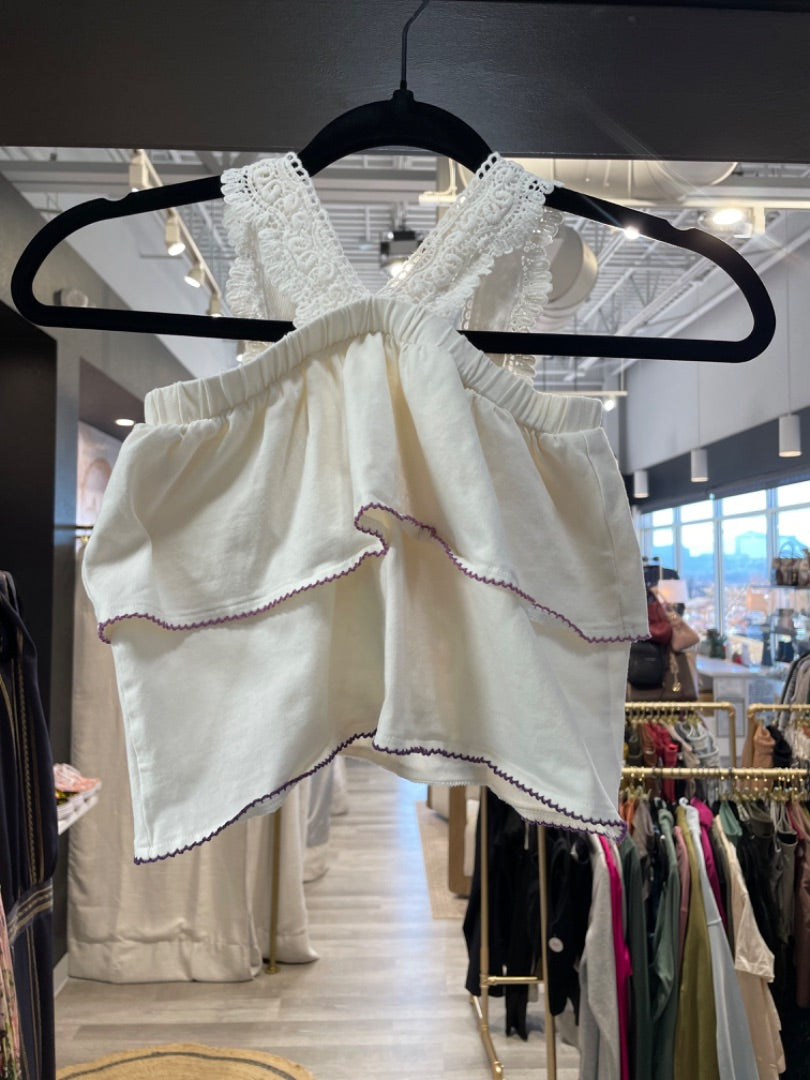 Matilda Jane | Girl's Cream Lace and Purple Ruffle Tank Top | Size: 6Y