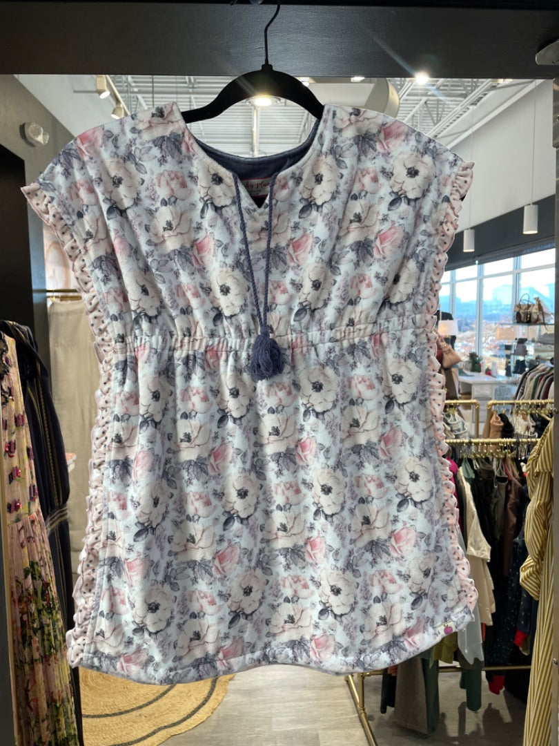 Chucky Plum | Girl's White and Light Pink Floral Print Soft Poncho Top | Size: 9-10Y