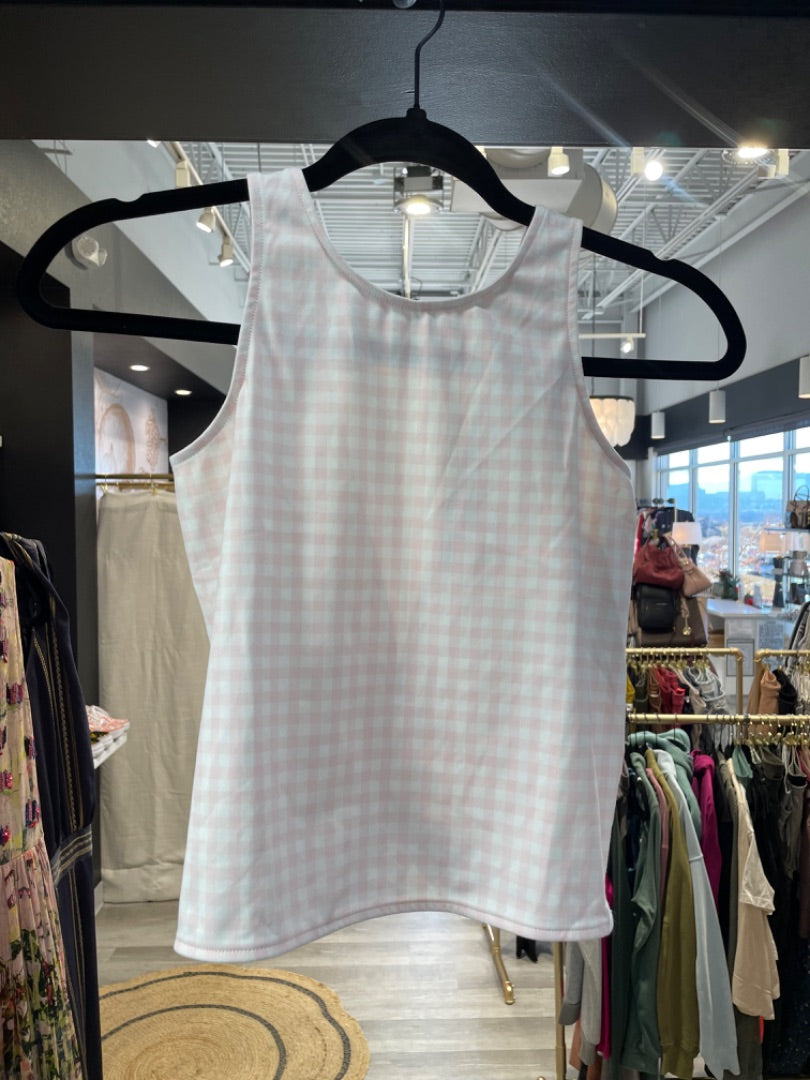 Sweet Honey | Girl's Light Pink and White Checker Twist Back Tank Top | Size: 10Y