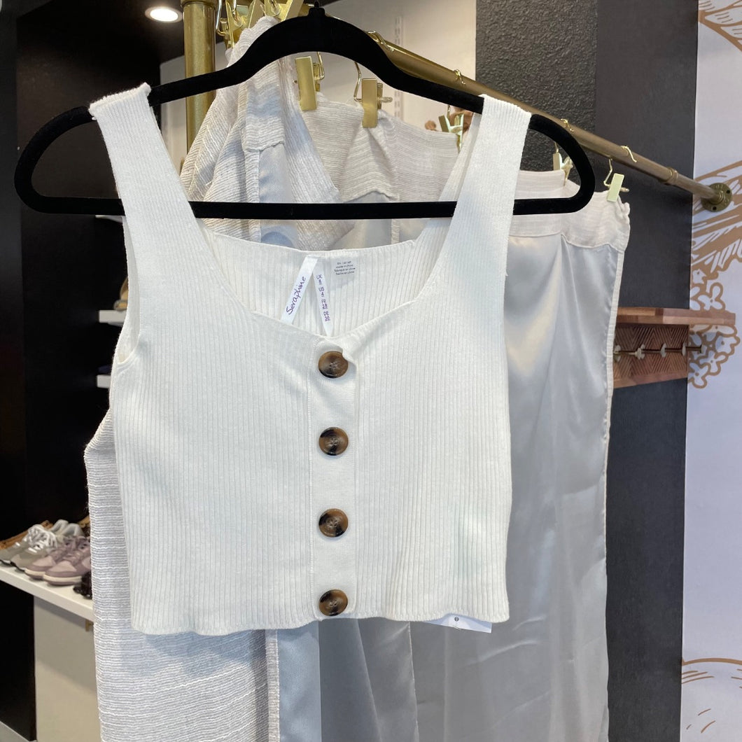 Seraphine | Women's Cream Ribbed Button Front Crop Tank | Size: 4