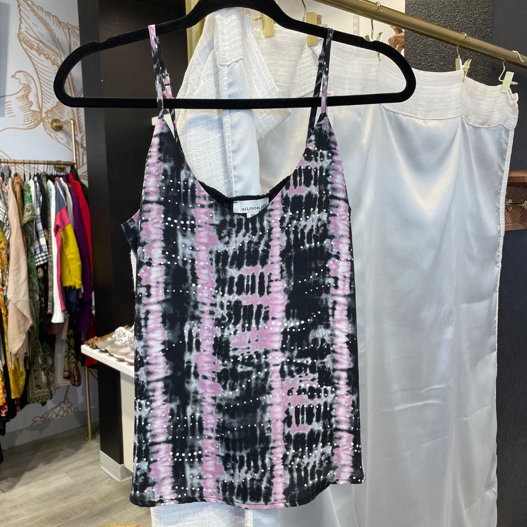 Allison Joy | Women's Pink and Black Tie Dye Tank Top | Size: XS
