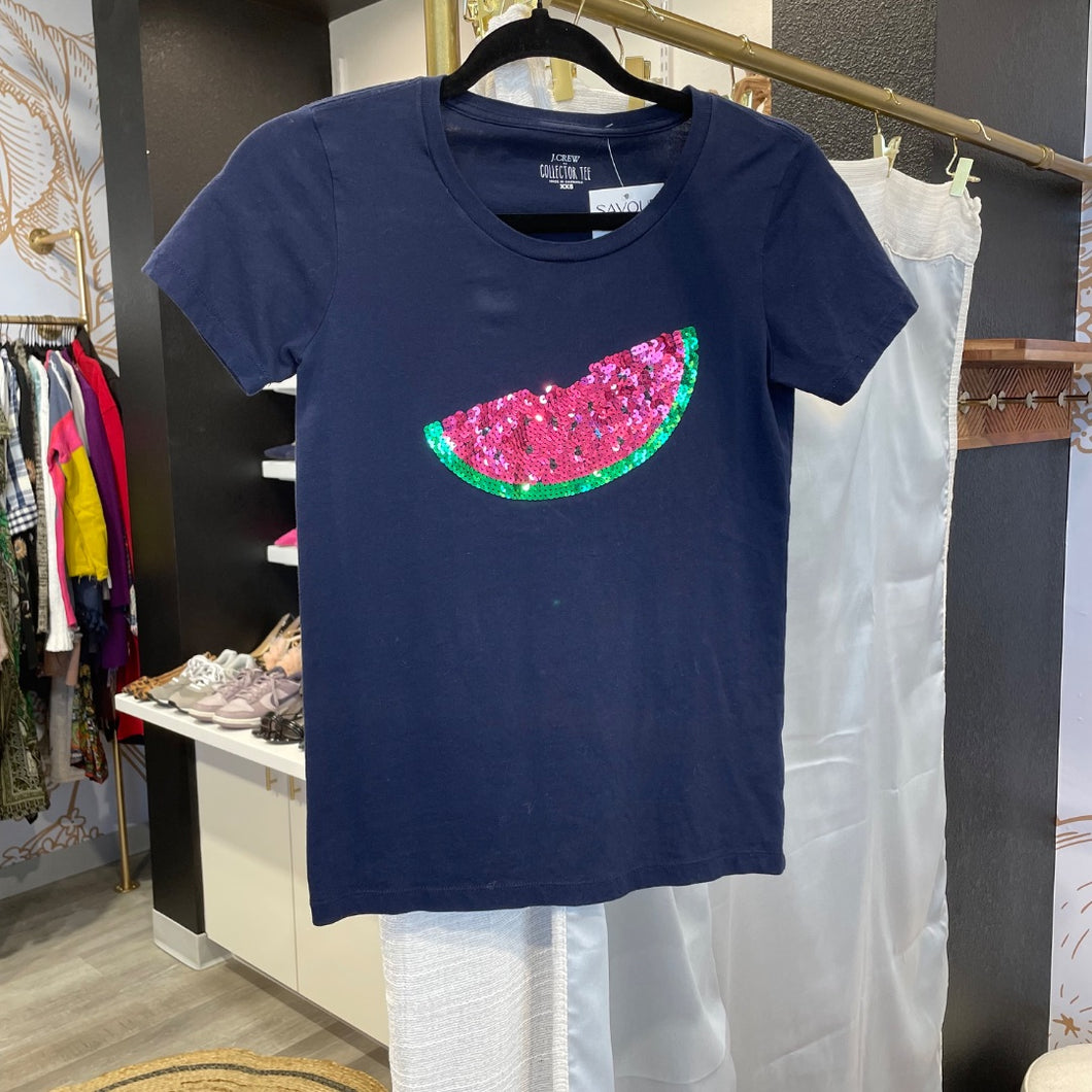 J. Crew | Women's Navy Blue Watermelon Sequin Shrot Sleeve Tee | Size: XXS