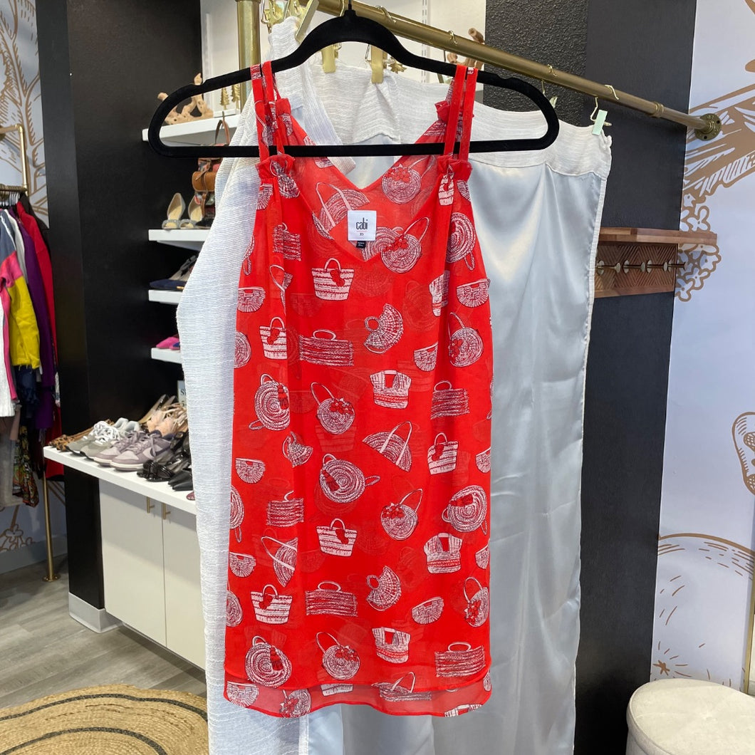 Cabi | Women's Red and White Purse Pattern Tank Top | Size: XS