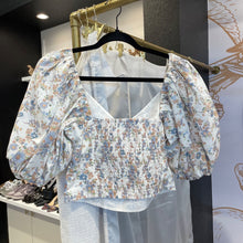 Load image into Gallery viewer, Abercrombie &amp; Fitch | Women&#39;s Blue and Orange Floral Print Long Sleeve Keyhole Top | Size: S
