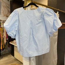 Load image into Gallery viewer, Kate Spade for Target | Women's Blue and White Stripe Puff Sleeve Tie Front Top | Size: M
