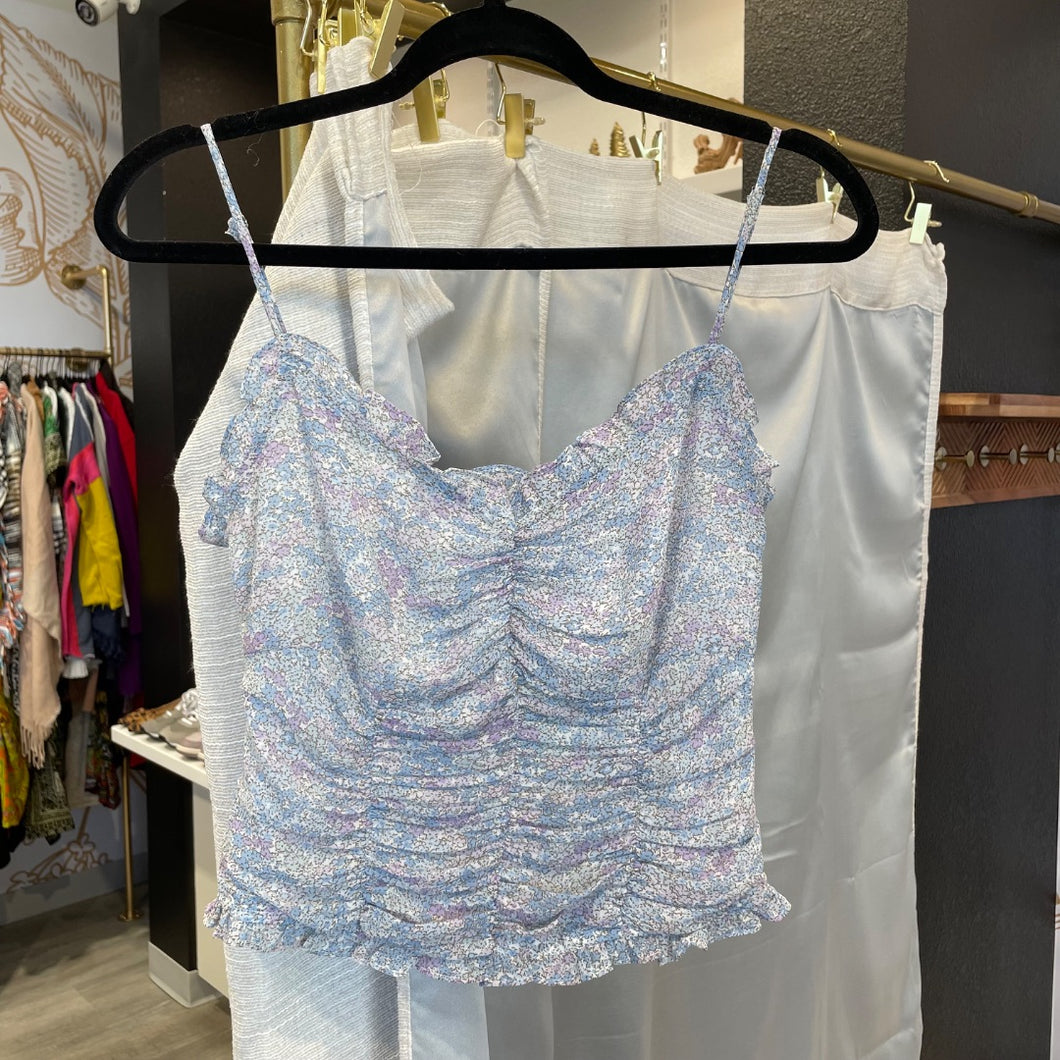 ASTR | Women's Light Blue and Purple Floral Print Tank Top | Size: M