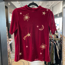 Load image into Gallery viewer, Boden | Girl&#39;s Red Velvet Star Sequin Short Sleeve Top | Size: 15-16Y
