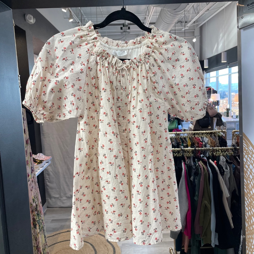 Zara | Girl's Cream with Red Floral Print Dress | Size: 7